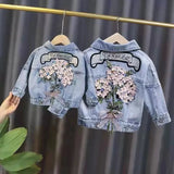 Denim Jackets for Girls Flower Embroidery