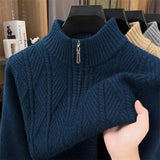 Thickened Men's Woolen Sweater with Half-high Collar and Zipper