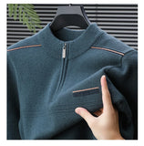 Winter men's thick warm zipper semi high neck sweater