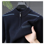 Winter men's thick warm zipper semi high neck sweater
