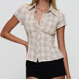 Short Sleeve Plaid Button Down Shirt