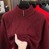 Thickened Men's Woolen Sweater with Half-high Collar and Zipper