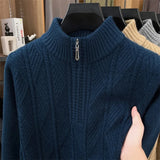 Thickened Men's Woolen Sweater with Half-high Collar and Zipper