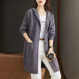 Hooded Mid-Length Knitted Sweater Women's