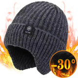 Outdoor Men Winter Knitted Hat with Velvet Warm Ear Hood