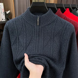 Thickened Men's Woolen Sweater with Half-high Collar and Zipper