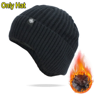 Outdoor Men Winter Knitted Hat with Velvet Warm Ear Hood