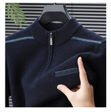 Winter men's thick warm zipper semi high neck sweater