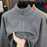 Thickened Men's Woolen Sweater with Half-high Collar and Zipper