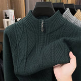 Thickened Men's Woolen Sweater with Half-high Collar and Zipper