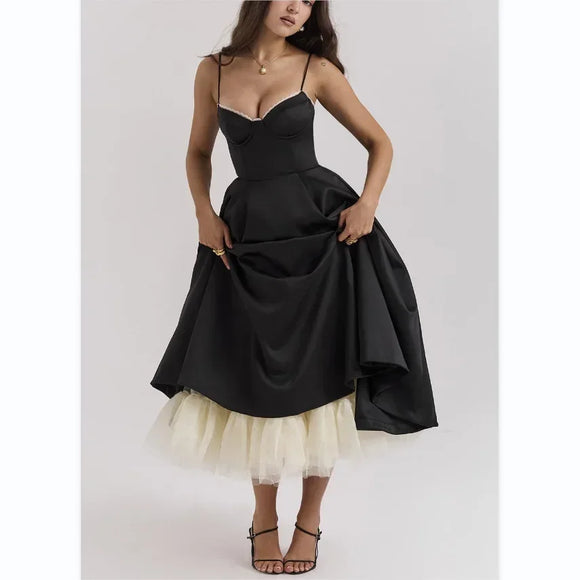 Elegant Double Layer Mesh Spliced Maxi Dresses for Women