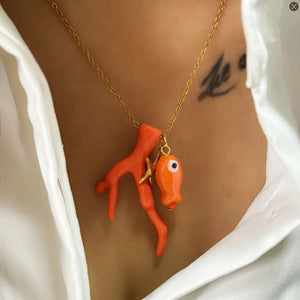 Charm Ocean Imitation Coral Glass Fish Pendant