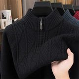 Thickened Men's Woolen Sweater with Half-high Collar and Zipper