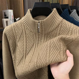 Thickened Men's Woolen Sweater with Half-high Collar and Zipper