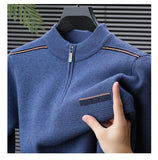 Winter men's thick warm zipper semi high neck sweater