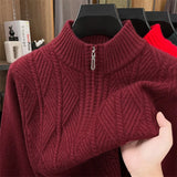Thickened Men's Woolen Sweater with Half-high Collar and Zipper