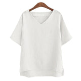 Women Tee Tops Summer V-Neck Loose Leisure Linen T-shirts Women's Short Sleeve T-shirt Womens t shirt