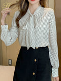 Lace-Up Bow Office Lady Blouse