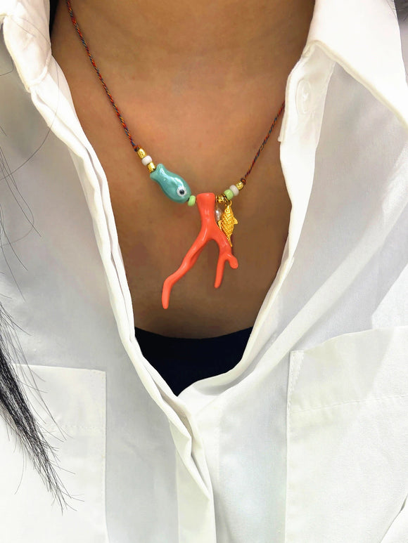 Charm Ocean Imitation Coral Glass Fish Pendant