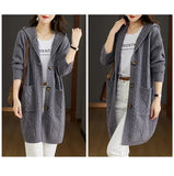 Hooded Mid-Length Knitted Sweater Women's