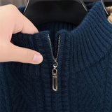 Thickened Men's Woolen Sweater with Half-high Collar and Zipper