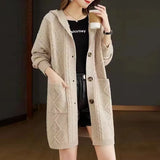 Hooded Mid-Length Knitted Sweater Women's