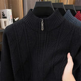 Thickened Men's Woolen Sweater with Half-high Collar and Zipper