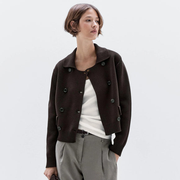 Pure cotton double-breasted lapel cardigan