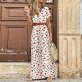 Vintage Print Slim With Belt Midi Dress