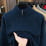 Thickened Men's Woolen Sweater with Half-high Collar and Zipper