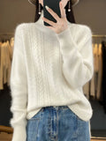 Women Cashmere Mock-neck Hollow Out Sweater Pullovers Autumn Winter 100% Mink Cashmere Knitwear Thick Fashion Clothing Tops New