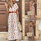 Vintage Print Slim With Belt Midi Dress