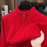 Thickened Men's Woolen Sweater with Half-high Collar and Zipper