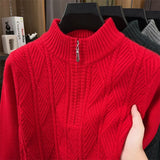 Thickened Men's Woolen Sweater with Half-high Collar and Zipper