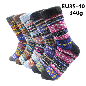 5 Pairs Winter Warmer Women Thicken Thermal Wool Cashmere Snow Socks Fashion Casual Euramerican National Wool Socks for Women