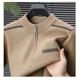 Winter men's thick warm zipper semi high neck sweater