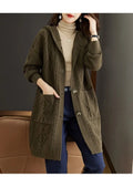 Hooded Mid-Length Knitted Sweater Women's