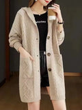 Hooded Mid-Length Knitted Sweater Women's