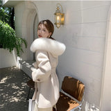 Luxury Loose Fox Fur Collar Hooded Wool&bland Mid-length coat