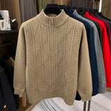 Thickened Men's Woolen Sweater with Half-high Collar and Zipper