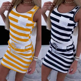 2024 Summer Women Sleeveless Casual Stripe T Shirts Dress Female Sexy Tunic Waist Dresses Summer Beach Vestido Daily Pullover