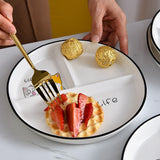 Ceramic Plate Cartoon Fat-reducing Sub-plate, Sub-plate, Household Dish Plate, Three-plate Breakfast Plate, Tableware Gift Set