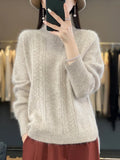 Women Cashmere Mock-neck Hollow Out Sweater Pullovers Autumn Winter 100% Mink Cashmere Knitwear Thick Fashion Clothing Tops New