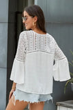 AYUALIN White Flare Sleeve Lace Blouses Women Top Vintage V Neck Hollow Summer Blouse Shirt 2024 Casual Boho Blusas