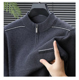 Winter men's thick warm zipper semi high neck sweater
