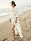 2022 Crochet White Knitted Beach Cover-up
