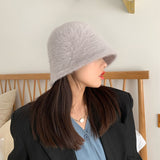 rabbit fur knitted wool  Bucket Hat