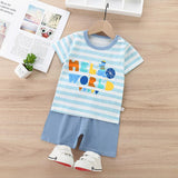 2121 Summer Cool Boy Clothes Striped Car T-shirt Trouser Suit  Kids Clothes Baby Child Short Sleeve Clothing Outfit Toddler