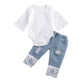 Baby Girls Lace Top  Long Jeans 2Pcs Outfit