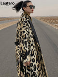 Long Leopard Print Faux Fur  Coat for Women